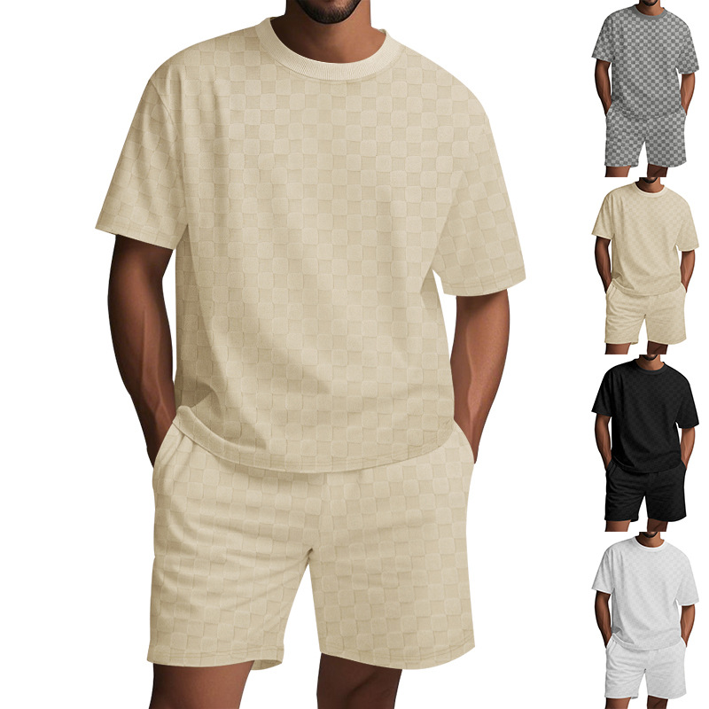 Herren Sommer Anzug Kurzärmelig Mit Modischem Karomuster_voghion.com