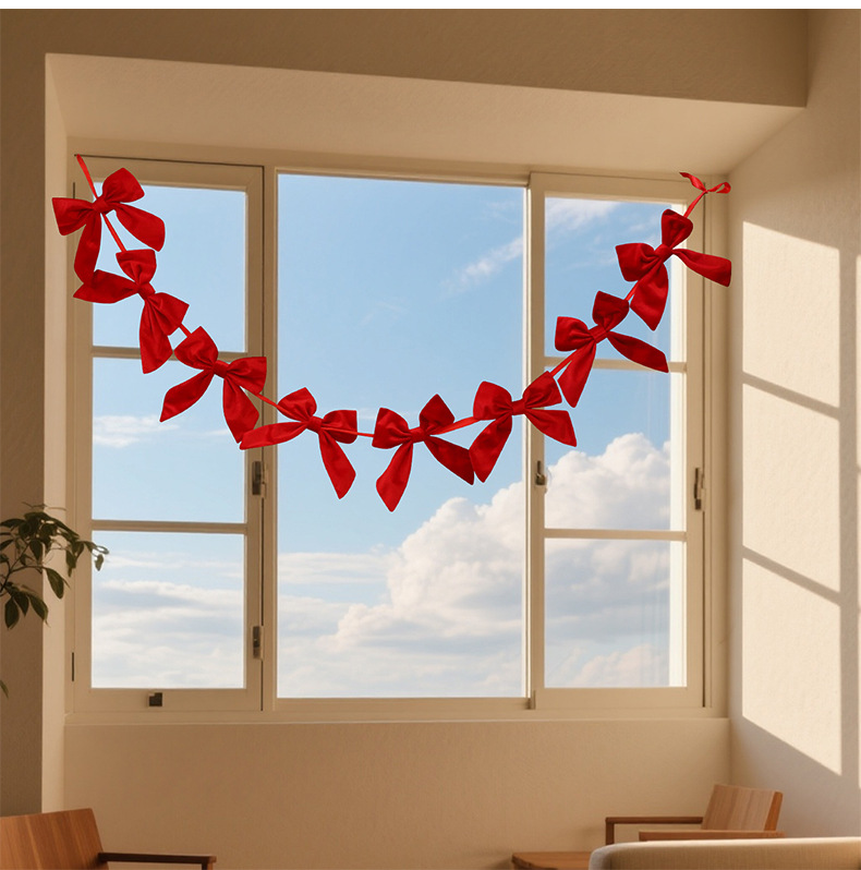 Christmas Bow Bunting Garland – Decorative Holiday Banner For Trees, Windows & Festive Displays_voghion.com
