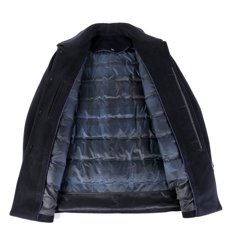Winter cashmere long coat, liner with down, woolen jacket, mid-length, increased thickness