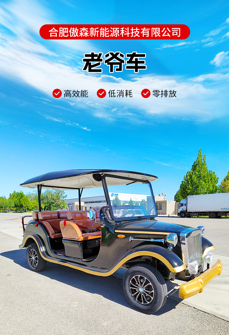 Electric Four-Wheel Vintage Car 8-9 Seats for Tourist Attractions