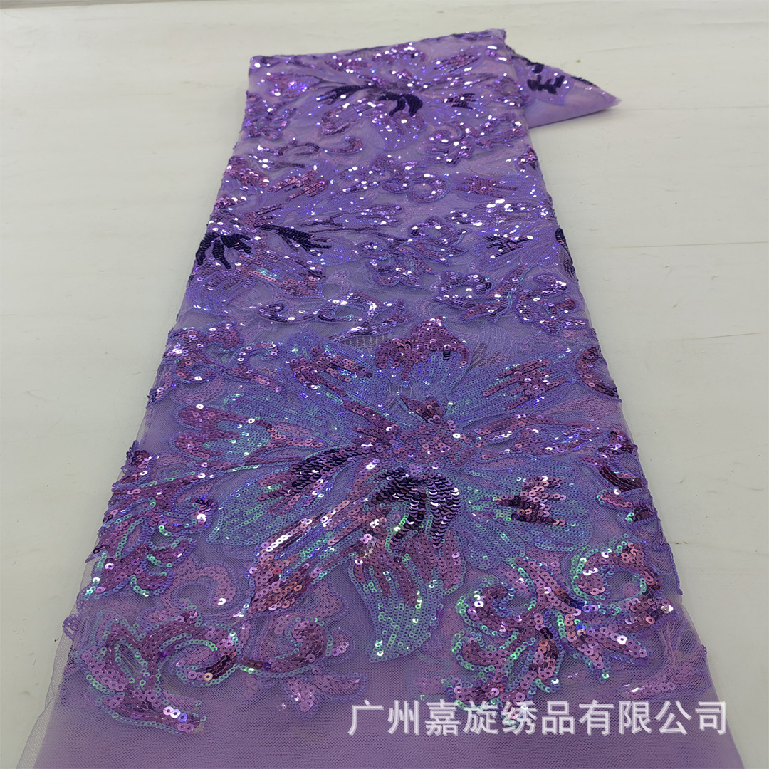 Tejido de encaje de sequillas de color africano gran flor de encaje vestido de boda cola de pescado vestido de noche tela