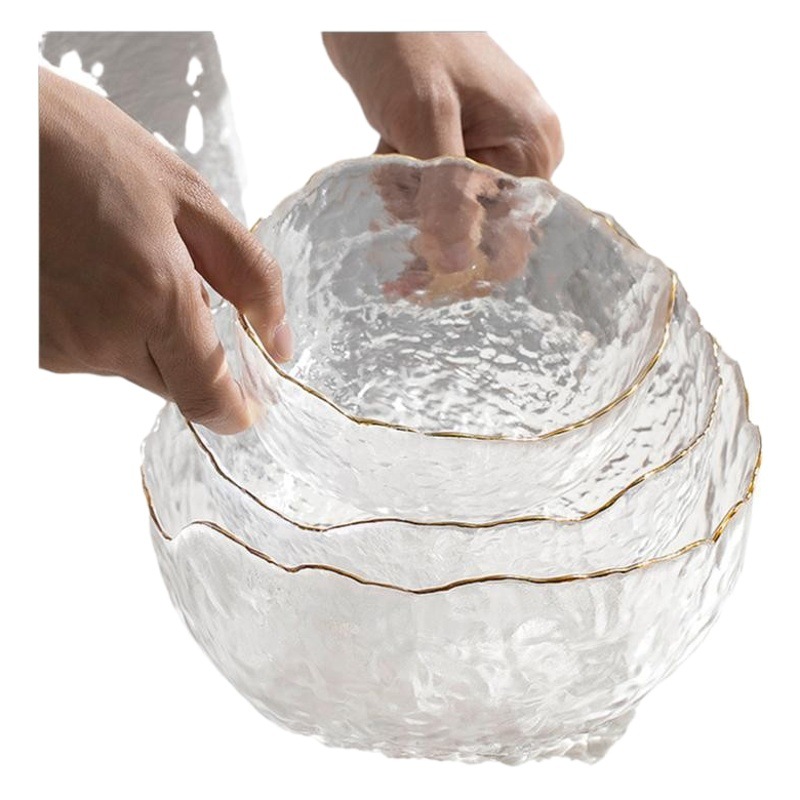 Nórdico importado tazón de vidrio transparente de estilo japonés y traje de plato ligero de lujo borde dorado plato de fruta Red Crystal ensaladera