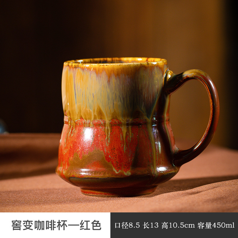 新款复古陶瓷咖啡杯子窑变高颜值轻奢马克杯拿铁拉花杯高级感水杯|undefined