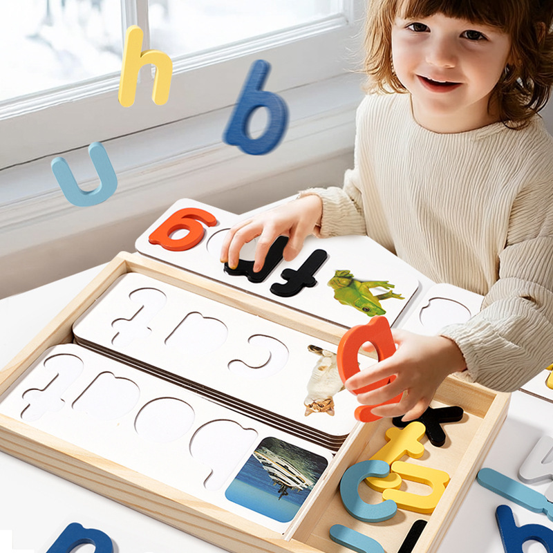 子供の早期教育パズル箱入り絵を読んで単語や物の形を認識する思考トレーニング木のおもちゃ|undefined