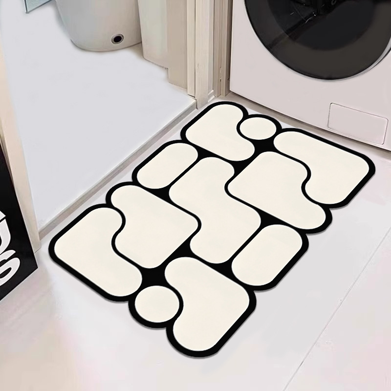 Minimalist Patterned Diatomaceous Earth Water-Absorbing Quick-Dry Foot Mat 3D Flat Surface Non-Slip Mat for Home Bathroom Entrance Dropshipping