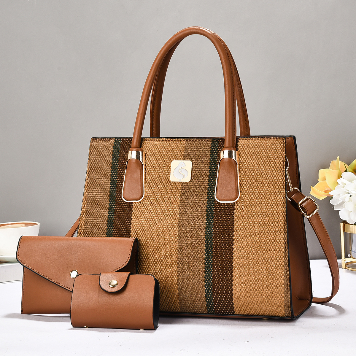 Bolso de tres piezas, bolso de mano a rayas, bolso de mano, bolso de hombro de moda, bolsas transfronterizas
