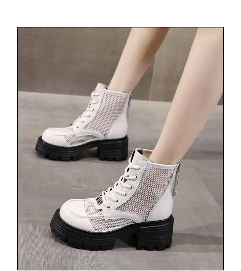 Boot martin nữ đục lỗ đế dày gót thô ML5988-1 — Màu be, Màu đen chi tiết 12