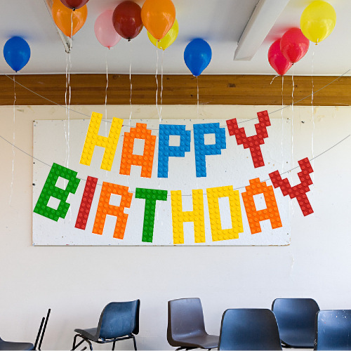 Building blocks Lego theme birthday flag happy birthday birthday party atmosphere decoration layout banner
