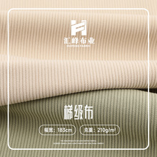 TC仿棉肌理感面料 针织涤棉单面梯级布 纹理感男装罗纹坑条布料