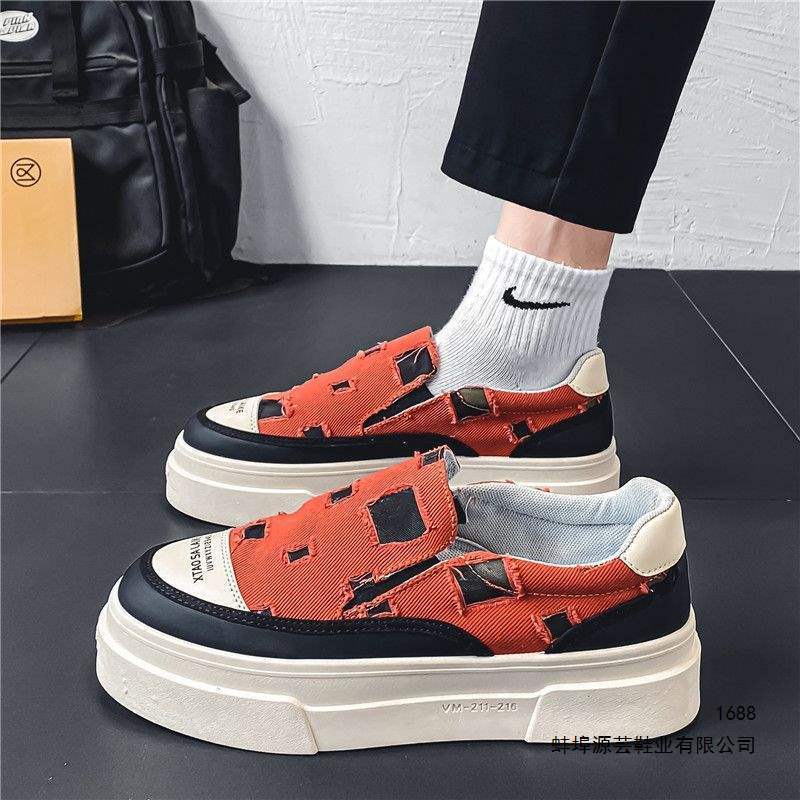 Spring and Autumn Canvas Shoes, Casual Shoes, Trendy Men's Shoes, Slip-On Shoes, Student Casual Shoes, Breathable Sneakers, Low Price, Black and White, Black and Orange