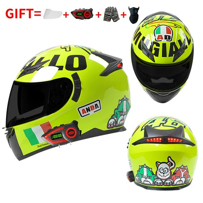 Safe for Men and Women, Motosiklet kaskı (dəbilqə) - bluetooth-model-yellow-track-black-tea-mirror-hd-mirror-m55-56-head-circumference