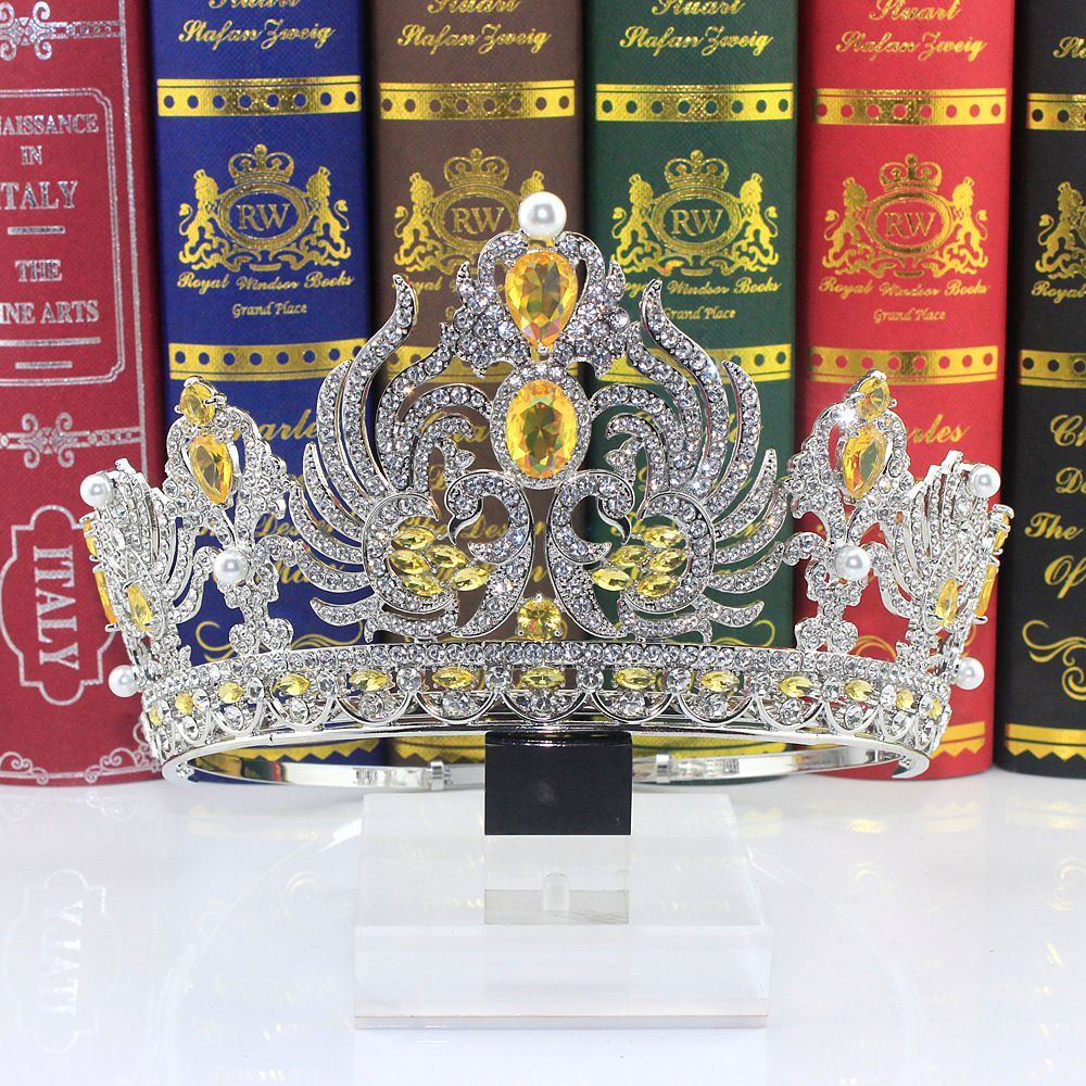 Europa y América grande púrpura circón corona nupcial pasarela corona accesorios para el cabello corona barroca corona de gama alta ronda corona