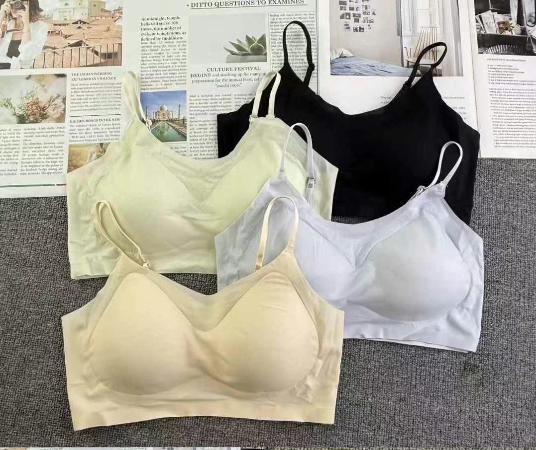 Inventario a bajo precio verano nuevo estilo seda de hielo sin costuras hermosa camisola trasera copa fija de una pieza sujetador de mujer salvaje