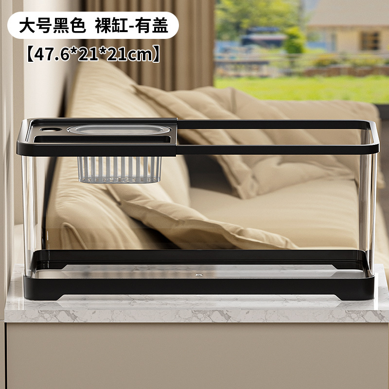 Tanque de tortuga, sala de estar del hogar con luz, tanque de alimentación de tortuga ecológica, escritorio de oficina, caja de peces de colores de paisaje pequeño de alta transparencia