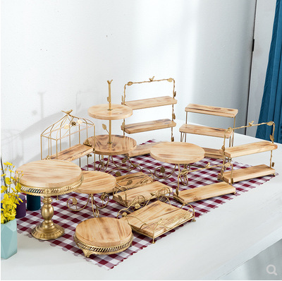 Soporte de la torta de madera soporte de postre soporte de exhibición decoración de la boda Europea accesorios multi-capa bandeja merienda soporte traje