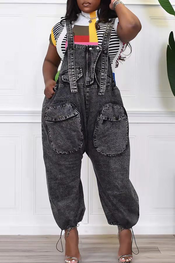 Women's Daily Simple Style Solid Color Full Length Beaded Ripped Jeans Overalls display picture 9