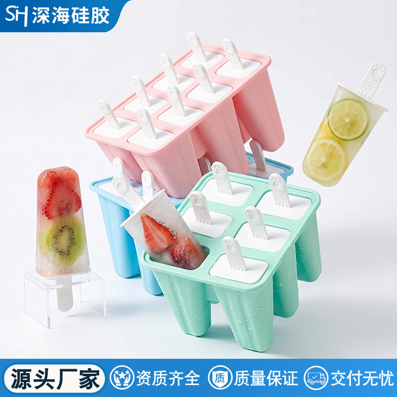Cross-Border 10-Compartment Household DIY Creative Food-Grade Silicone Ice Tray Popsicle Mold with Handle