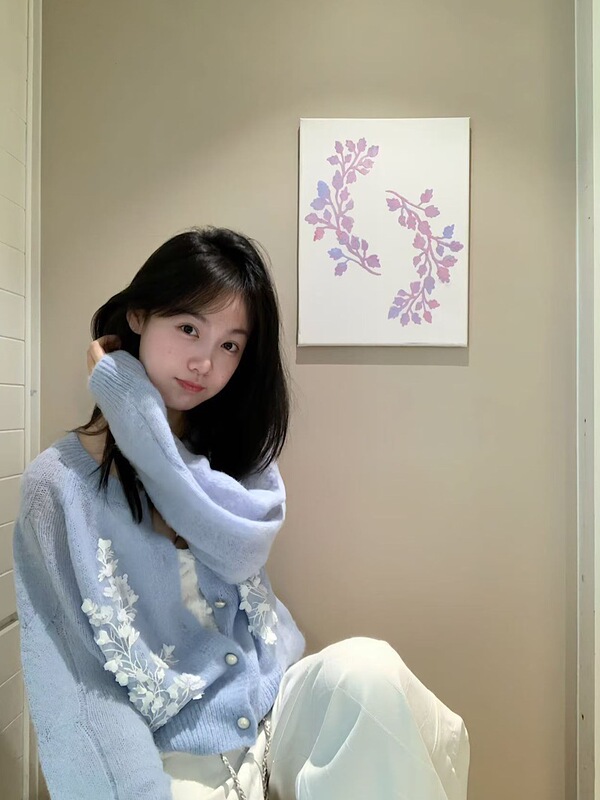 温柔创意减龄重工立体花卉刺绣开衫女复古别致慵懒系扣毛呢外套秋|undefined