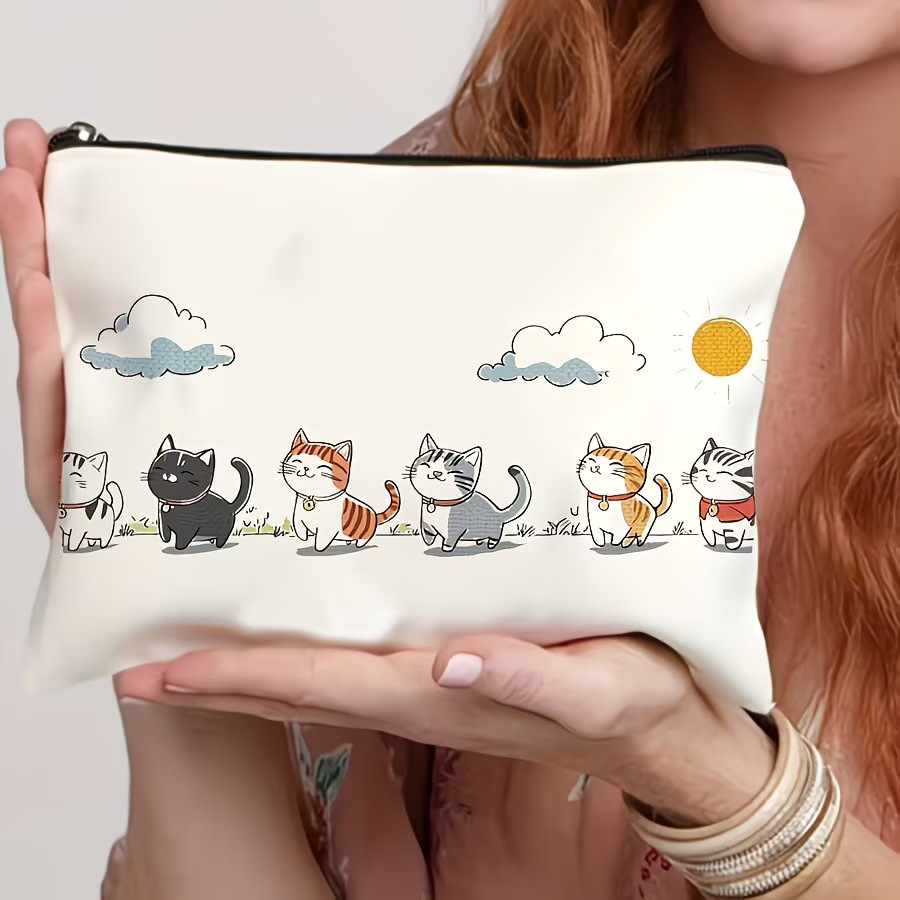 Fuente de fabricación directa de varios estilos de gato impresa bolsa de lona con cremallera bolsa de cambio de mano almacenamiento de cosméticos