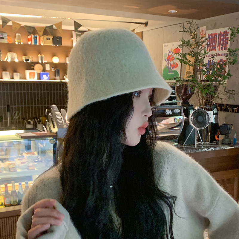 Nuovo cappello da pescatore in lana tinta unita autunno e inverno per viaggi di piacere all'aperto da donna Edizione coreana Vetrina viso piccolo_voghion.com