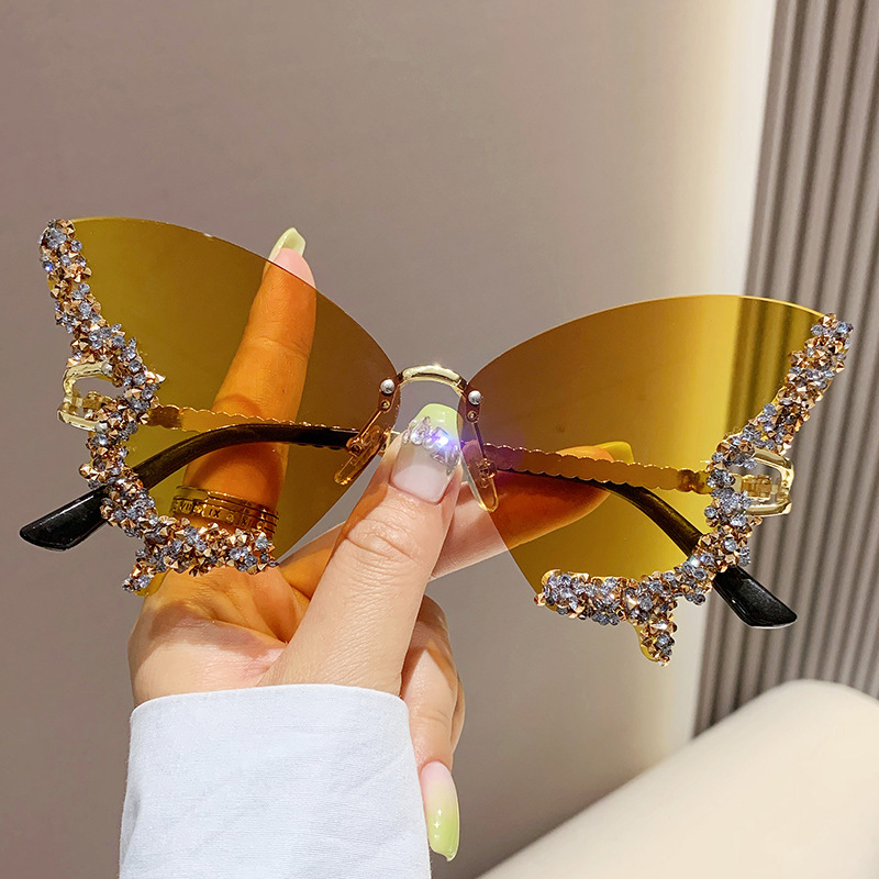 Large Frame Diamond-encrusted Butterfly Sunglasses Retro Glasses Women&amp;amp;amp;amp;#039;s