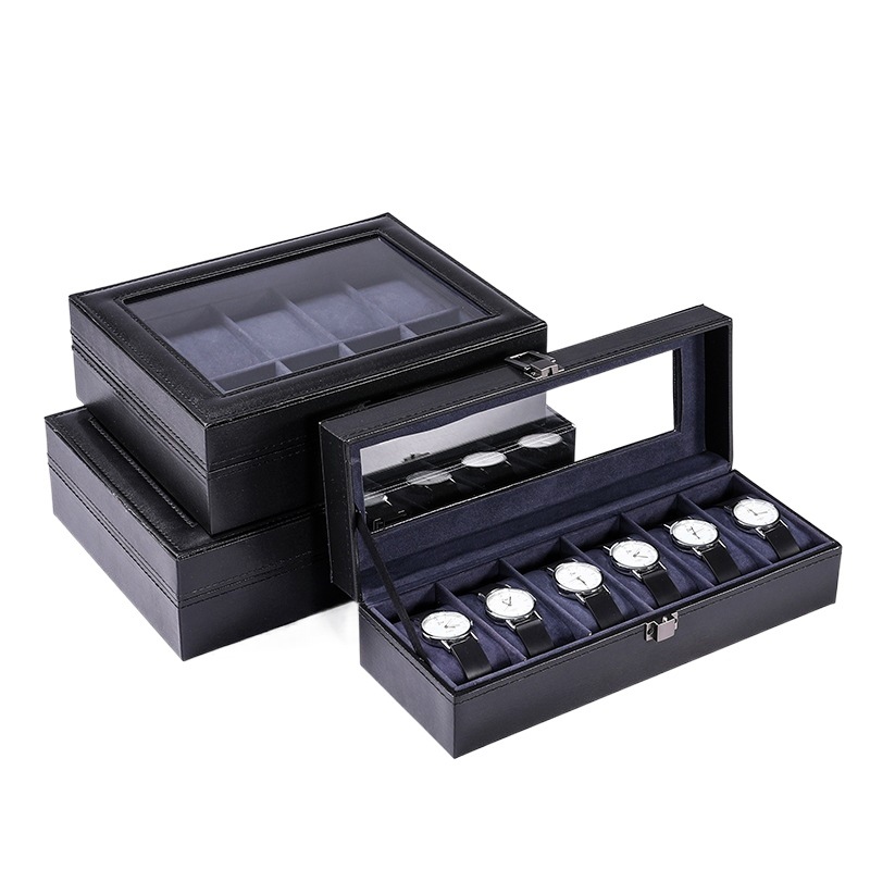 Nueva caja de almacenamiento de reloj transfronterizo en stock al por mayor negro PU cuero púrpura reloj pantalla caja 12-bit caja de reloj