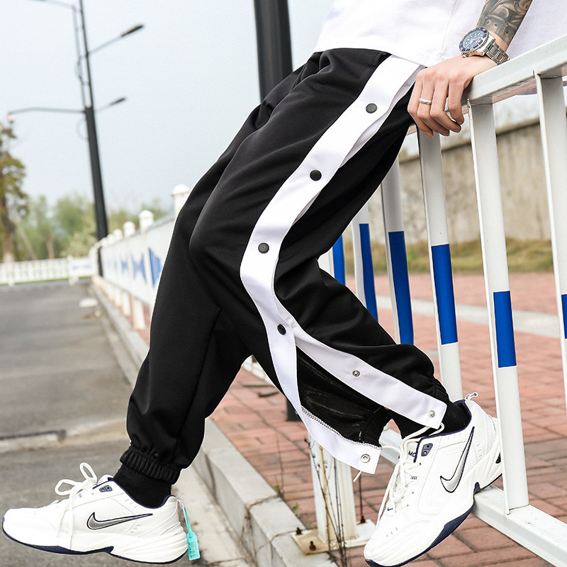 Basketball Breasted Training Pants Open Button Pants Warm-up Quick-take-off Show Pants Black Wide-leg Pants Sports Ankle-toe Pants for Men Basketball Breasted Training Pants Open Button Pants Warm-up Quick-take-off Show Pants Black Wide-leg Pants Sports Ankle-toe Pants for Men
