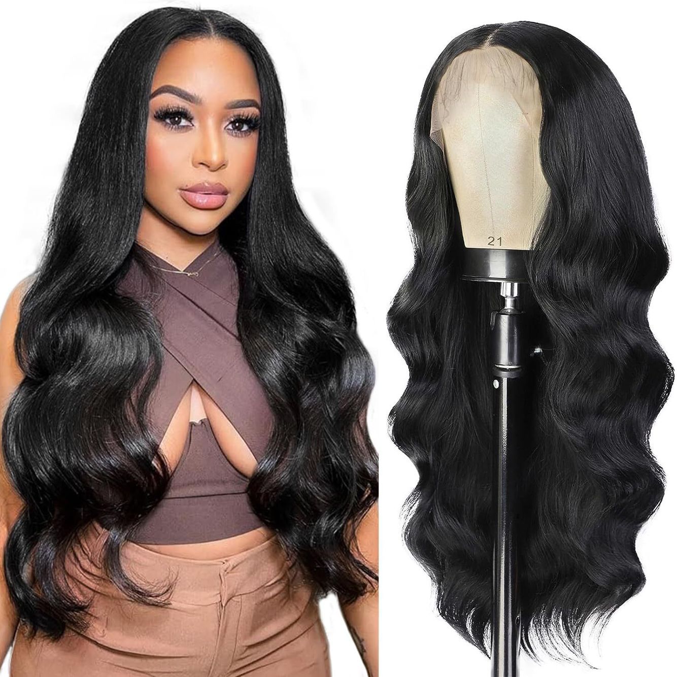 Pelucas de cabello humano brasileño con frente de encaje 13x4, onda corporal, peluca de cabello humano real con gorro