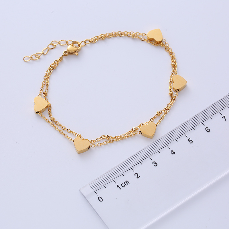 Simple Style Heart Shape Titanium Steel Bracelets Layered Plating Stainless Steel Bracelets