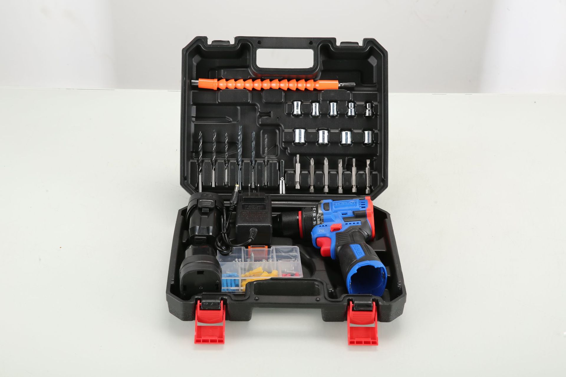 Perforación eléctrica de litio azul sin escobillas dos eléctricos y una carga + 25 conjuntos