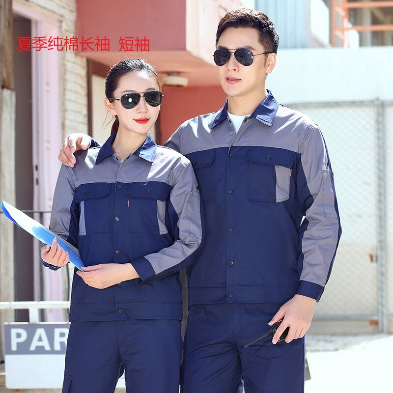 Summer Work Clothes Suit Men's Cotton Short-Sleeved Anti-Scalding Labor Protection Clothing Sweat-Absorbent Breathable Factory Workshop Construction Clothing Printing