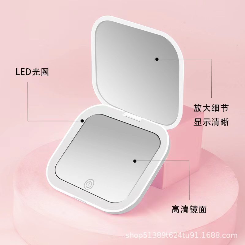 Factory in stock wholesale popular portable led makeup mirror with light gift logo beauty portable folding small mirror