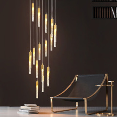 LED ポストモダン階段シャンデリアクリスタルヴィラデュプレックスハウスリビングルーム回転階段ライト高級ロングシャンデリア