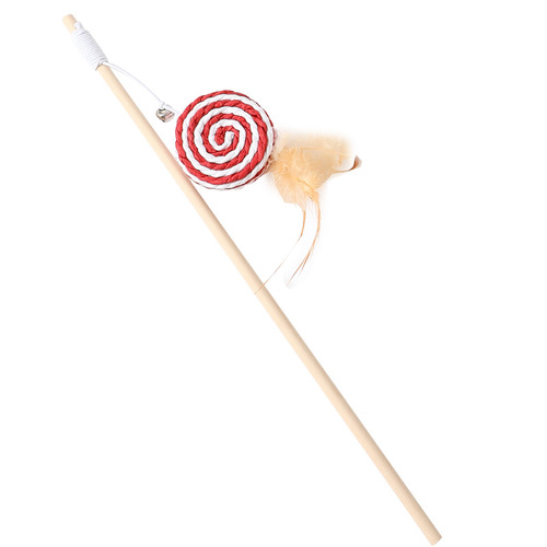 Burlap Wooden Cat Fighting Stick Wholesale Pendant Feather Solid Wood With Bell Wooden Handle Cat Fighting Stick Cat Toy