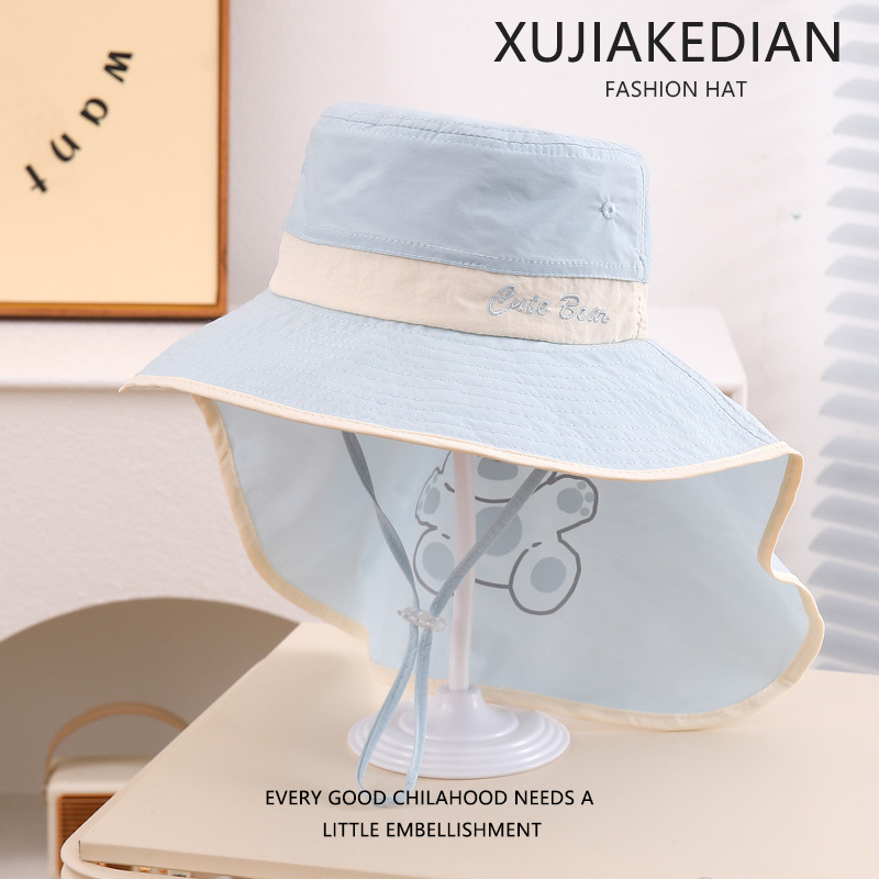 Sombrero de protección solar de verano para bebés, sombrero de ala grande, sombrero de chal, protector de cuello, secado rápido, sombreado al aire libre para niños, sombrero de pescador de sol