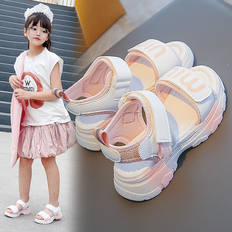 Sandalias de Playa Casuales para Niñas de Cuero Artificial, Antideslizante para Playa y Verano