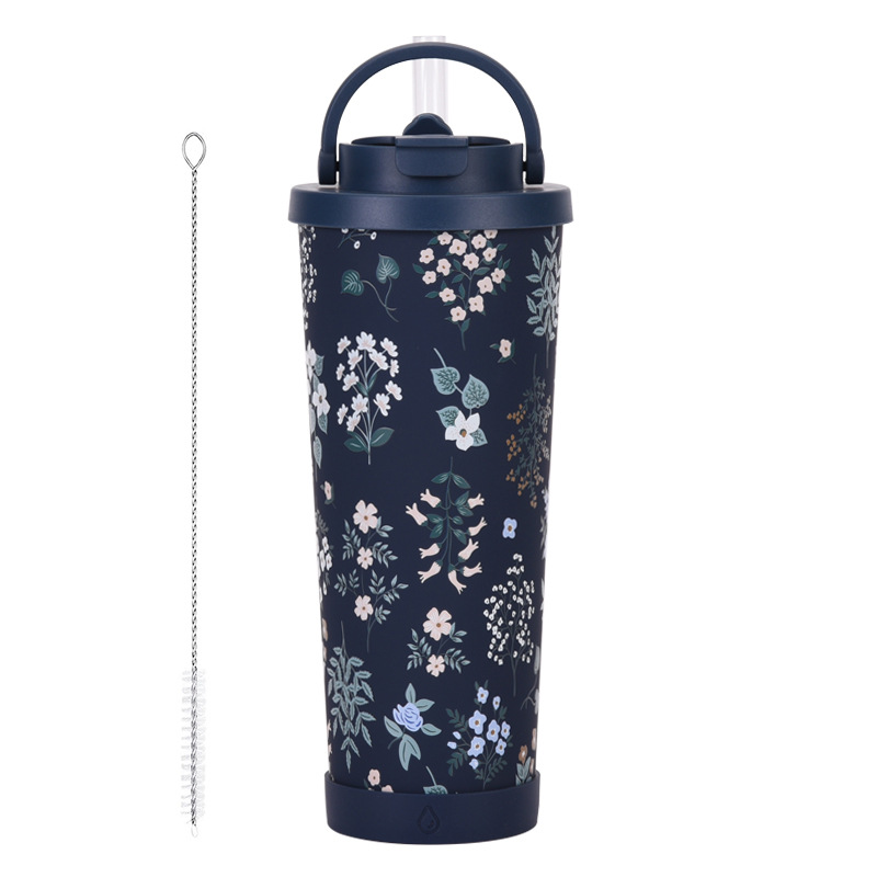 Yeni 830 ml büyük kapasiteli termos bardak, kullanışlı saplı, tek bardak, çift içme bardağı, büyük delikli baskılı pipetli bardak