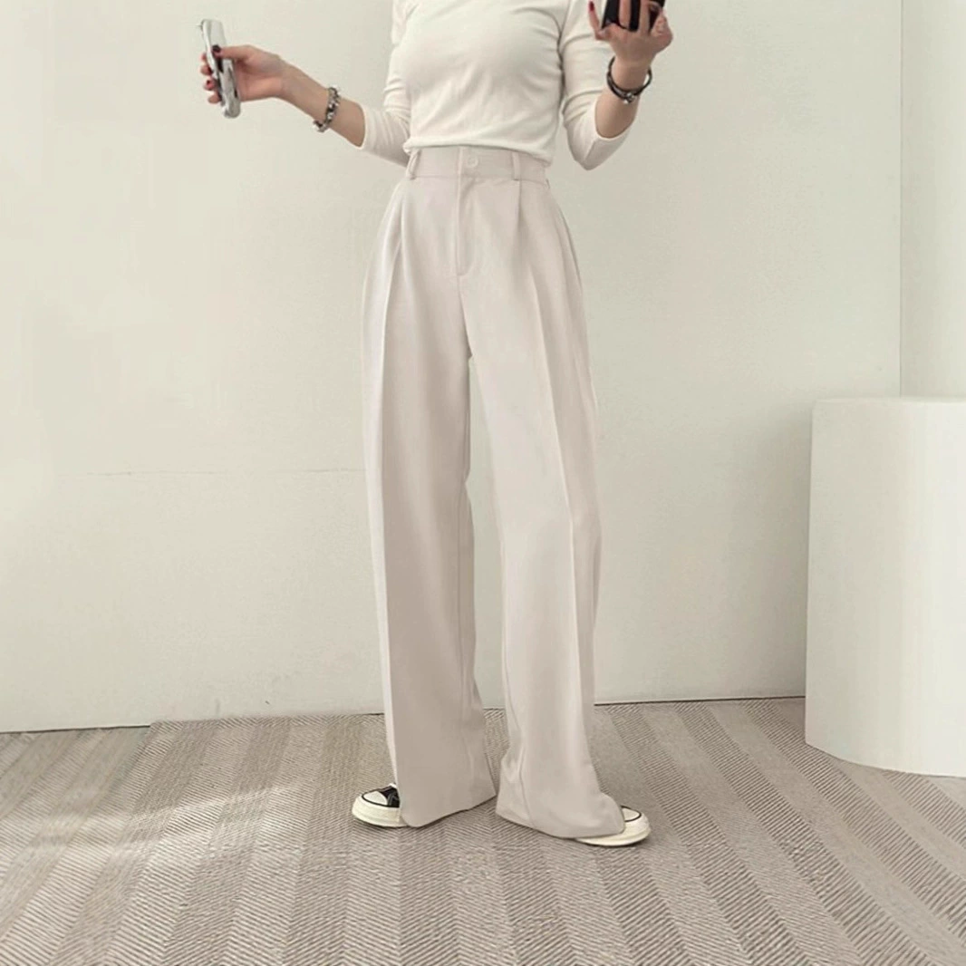 Черные женские брюки, весенние, летние и осенние, свободные широкие брюки с высокой талией для маленьких людей, элитные узкие прямые брюки с драпировкой, модные.