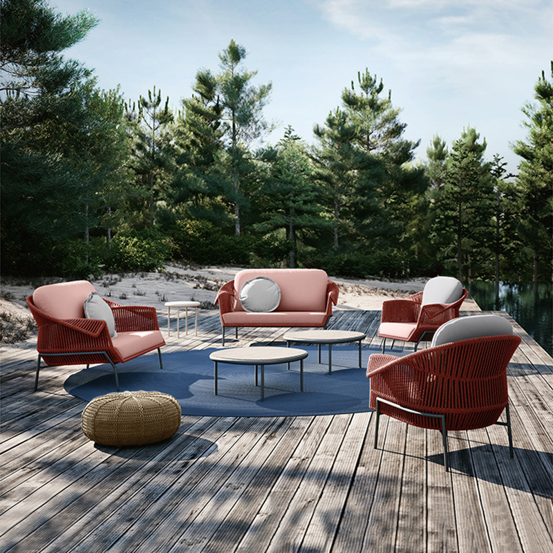 Sofá de exterior, muebles de ocio impermeables para jardín y balcón, para patio de hotel B&B, conjunto de sofás de ratán con protección solar image 2