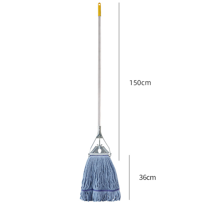 Mopa de Cera con Clip Metálico en Espiral Personalizada, con Cabezal de Mopa de Línea de Algodón Estrecha, Varilla de Aluminio de Cuatro Secciones, Marco de Hierro Triangular y Cabezal de Mopa Reemplazable.