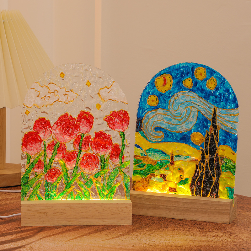 Tulip Night Light Water Ripple Handmade DIY Material Package Coloring Board Atmosphere Light Student Painting Holiday Gift