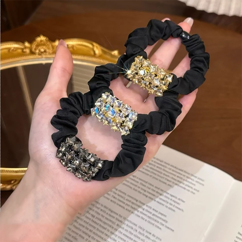 Elástico de cabelo elegante com strass para mulheres penteado_voghion.com