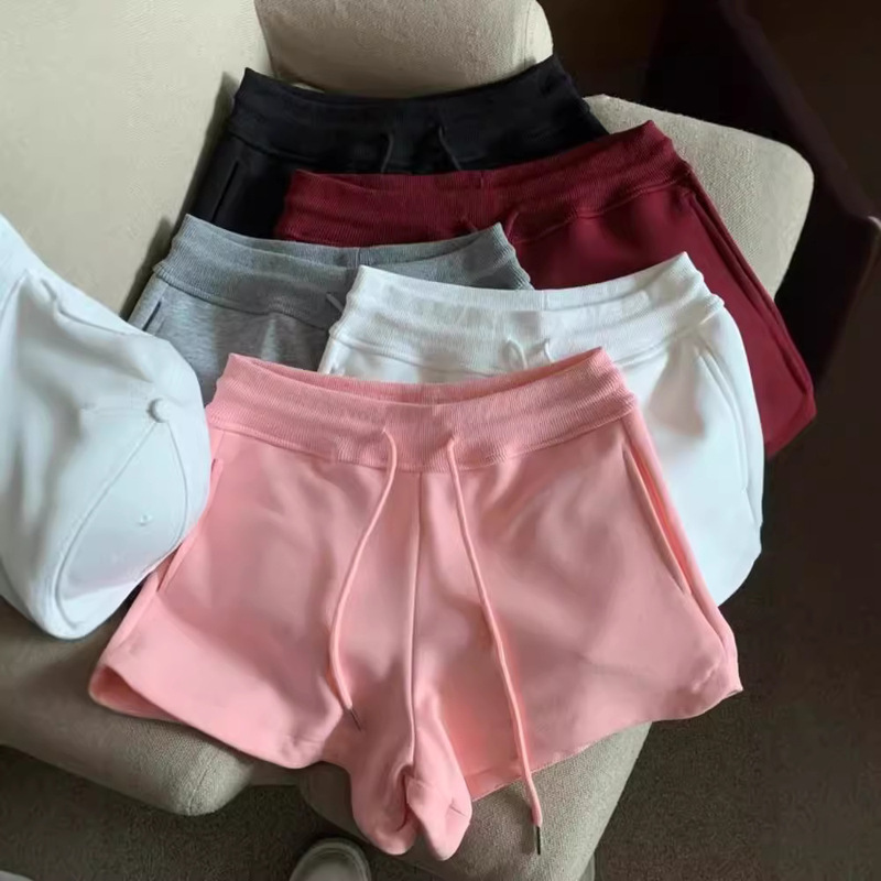 2026 Summer New Casual Sports Style Shorts Versatile Solid Color High-Waisted Straight Pants Loose Wide-Leg Pants Trendy