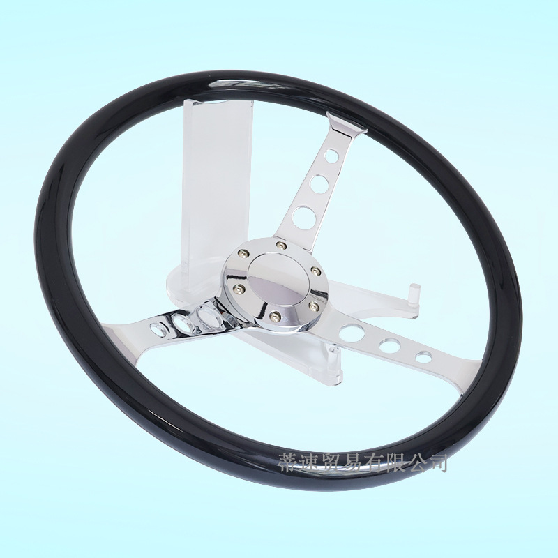 Factory Direct Sales Car Modification Glossy Black Round Hole Steering Wheel 15inch Electroplated Universal Racing Steering Wheel 380mm