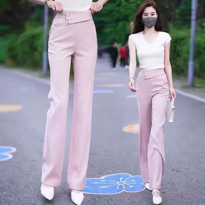 女性用ハイエンドブーツカットパンツ2025春の新しいスタイルシンプルなハイウエストドレープ多用途スリムカジュアルナローパンツ|undefined