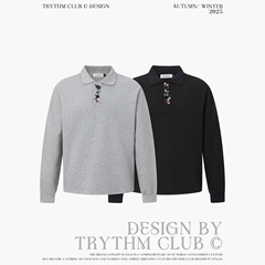 TRYTHMCLUB 老钱风多纽扣设计肌理宽松打底长袖针织情侣T恤上衣男