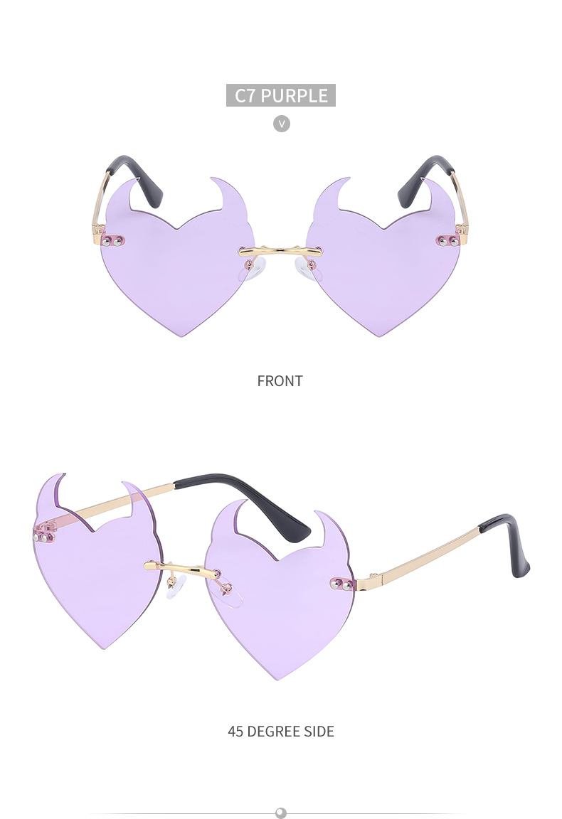 Women's Fashion Heart Shape Pc Special-shaped Mirror Metal Frameless Sunglasses display picture 14