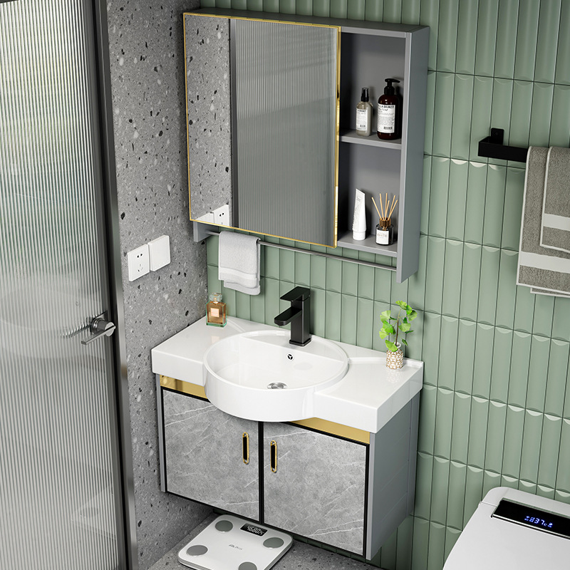 Mueble de baño de aluminio de espacio combinación baño lavabo de pared pequeño apartamento lavabo de cerámica balcón mesa de lavado