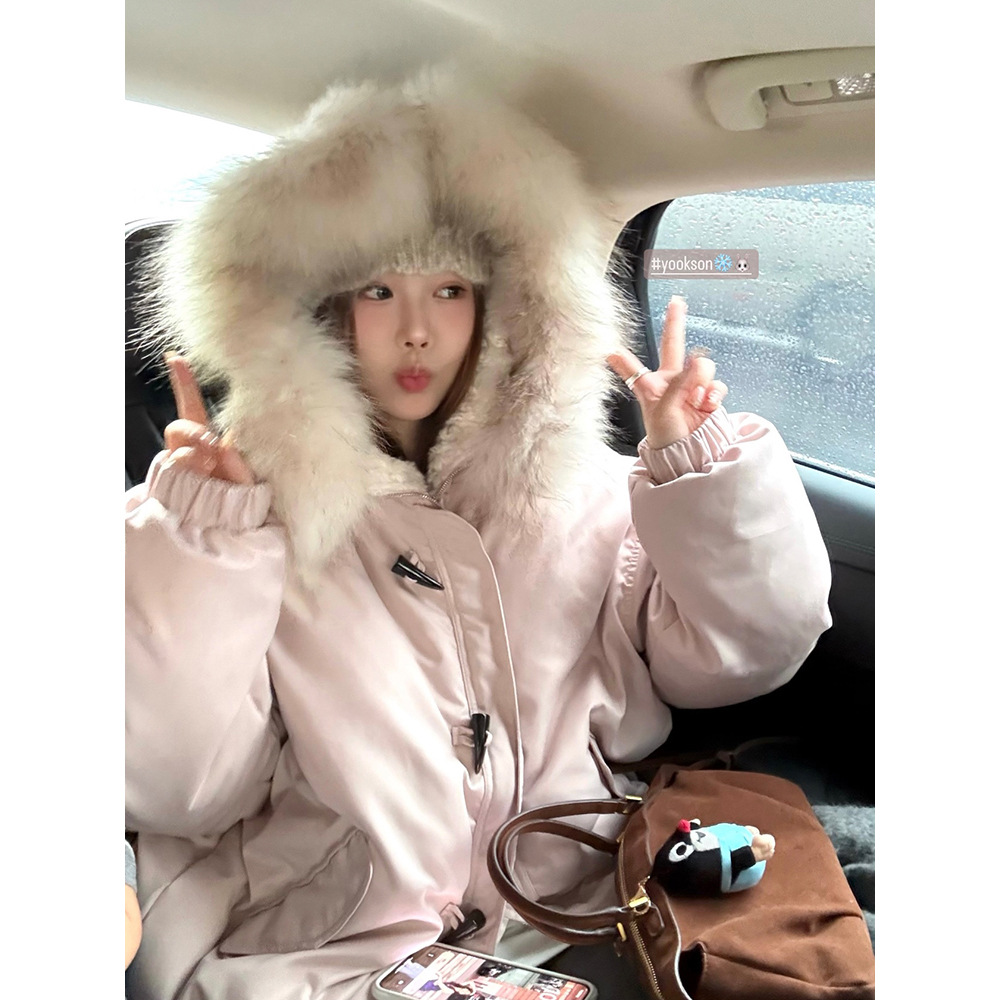 HEYGIRL黑哥 天使之翼 90白鸭绒派克羽绒服冬牛角扣大毛领#2707Y