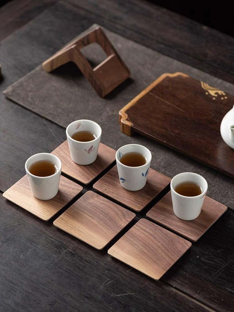 Nogal posavasos bandeja de té taza de café de vidrio almohadilla aislante resistente al calor anti-escaldado de almacenamiento de madera maciza base de estera de té
